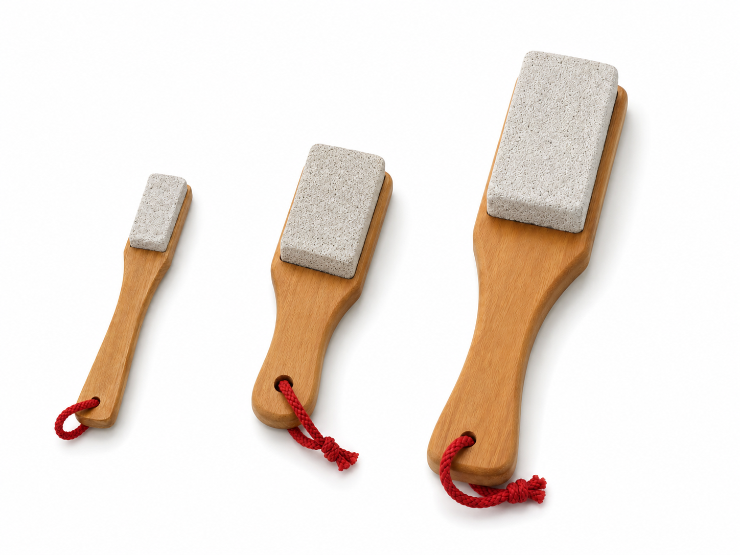 Pumice stone paddles in large, medium, small, and tiny sizes